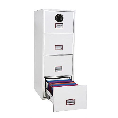 Phoenix World Class Vertical Fire File FS2264F 4 Drawer Filing Cabinet with Fingerprint Lock White Phoenix World Class Vertical Fire File FS2264F 4 Drawer Filing Cabinet with Fingerprint Lock White