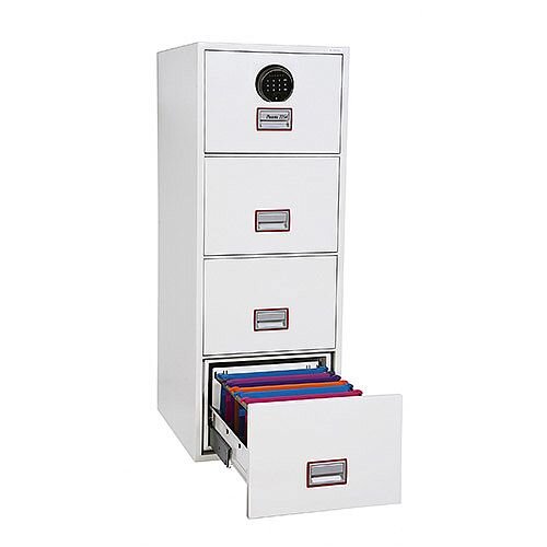 Phoenix World Class Vertical Fire File FS2264F 4 Drawer Filing Cabinet with Fingerprint Lock White