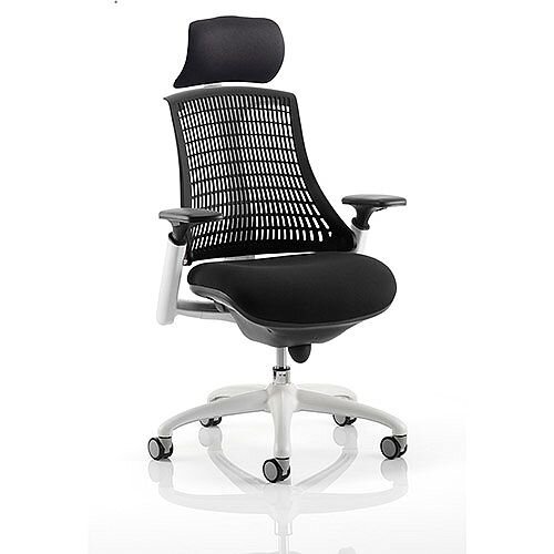 Flex Task Operator Office Chair White Frame Black Fabric Seat With Black Back With Arms &Headrest Flex Task Operator Office Chair White Frame Black Fabric Seat With Black Back With Arms &Headrest