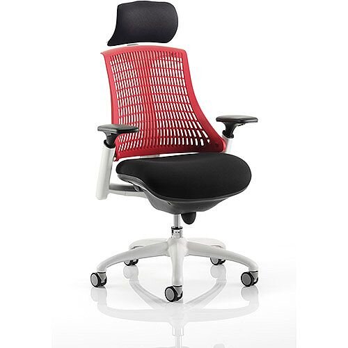 Flex Task Operator Office Chair White Frame Black Fabric Seat With Red Back With Arms &Headrest Flex Task Operator Office Chair White Frame Black Fabric Seat With Red Back With Arms &Headrest