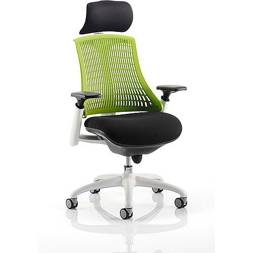 Flex Task Operator Office Chair White Frame Black Fabric Seat With Green Back With Arms &Headrest Flex Task Operator Office Chair White Frame Black Fabric Seat With Green Back With Arms &Headrest
