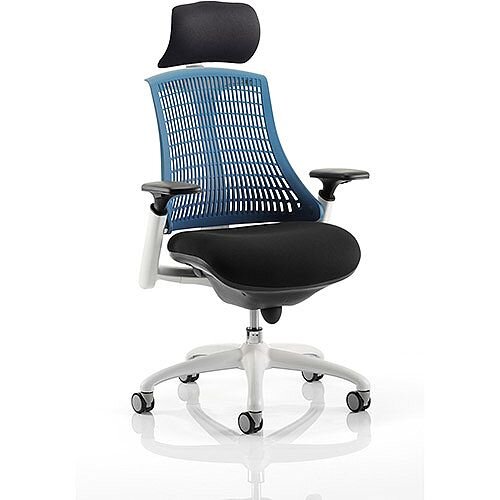 Flex Task Operator Office Chair White Frame Black Fabric Seat With Blue Back With Arms &Headrest Flex Task Operator Office Chair White Frame Black Fabric Seat With Blue Back With Arms &Headrest