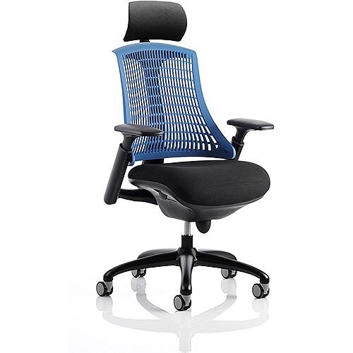 Flex Task Operator Office Chair Black Frame With Black Fabric Seat Blue Back With Arms & Headrest