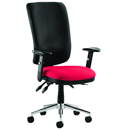 Chiro High Back Black Task Operator Chair With Bespoke Bergamot Cherry Colour Seat & Height Adjustable Arms 24/7 Task Usage, Adjustable pump up lumbar, Height Adjustable Back Rest, 3 Lever Mechanism, Gas lift tested up to 150kg