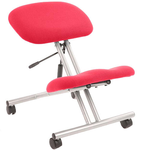 Ergonomic Posture Kneeling Chair Stool On Castors Seat Height Adjustment Silver Frame & Bergamot Cherry Fabric Seat