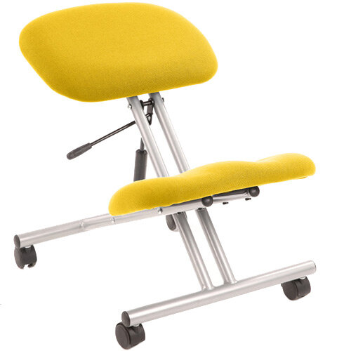 Ergonomic Posture Kneeling Chair Stool On Castors Seat Height Adjustment Silver Frame & Senna Yellow Fabric Seat