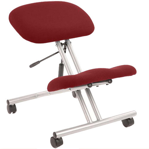 Ergonomic Posture Kneeling Chair Stool On Castors Seat Height Adjustment Silver Frame & Gingseng Chilli Fabric Seat