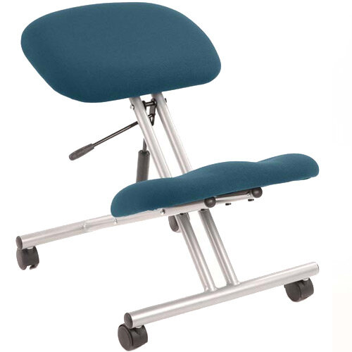 Ergonomic Posture Kneeling Chair Stool On Castors Seat Height Adjustment Silver Frame & Maringa Teal Fabric Seat