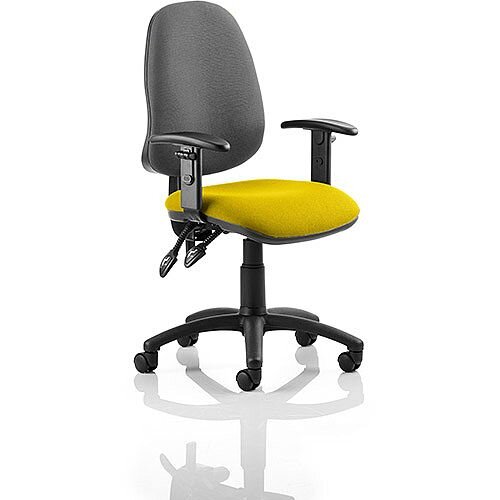Eclipse II Lever Task Operator Office Chair With Height Adjustable Arms Black Back Sunset Yellow Seat Eclipse II Lever Task Operator Office Chair With Height Adjustable Arms Black Back Sunset Yellow Seat