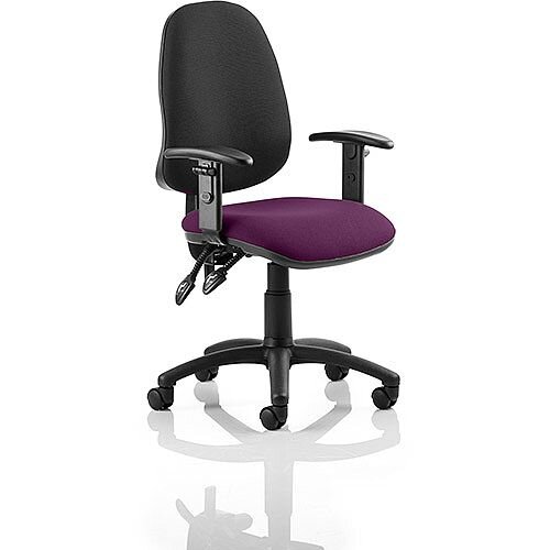 Eclipse II Lever Task Operator Office Chair With Height Adjustable Arms Black Back Purple Seat