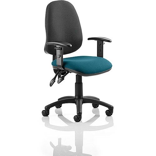 Eclipse II Lever Task Operator Office Chair With Height Adjustable Arms Black Back Kingfisher Green Seat