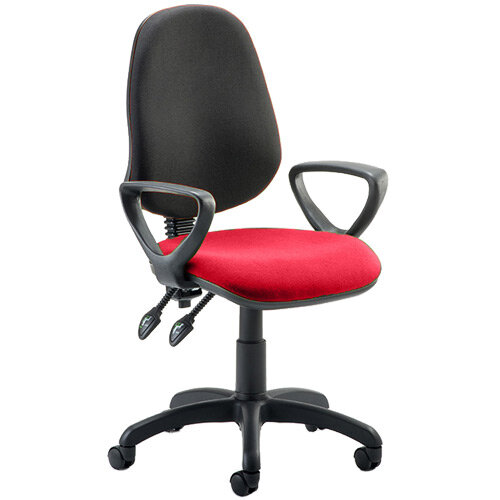 Eclipse II Lever Task Operator Office Chair With Loop Arms Black Back Cherry Red Seat