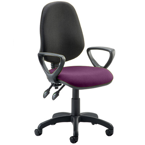 Eclipse II Lever Task Operator Office Chair With Loop Arms Black Back Purple Seat