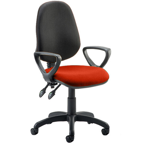 Eclipse II Lever Task Operator Office Chair With Loop Arms Black Back Pimento Rustic Orange Seat