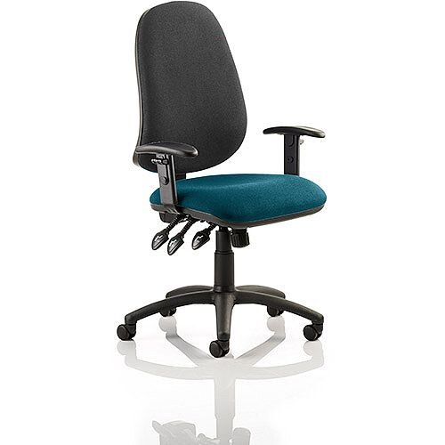 Eclipse XL III Lever Task Operator Office Chair With Height Adjustable Arms Black Back Kingfisher Green Seat