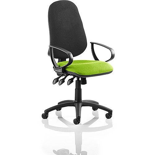 Eclipse XL III Lever Task Operator Office Chair With Loop Arms Black Back Swizzle Green Seat