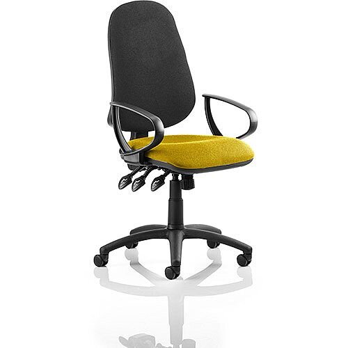 Eclipse XL III Lever Task Operator Office Chair With Loop Arms Black Back Sunset Yellow Seat