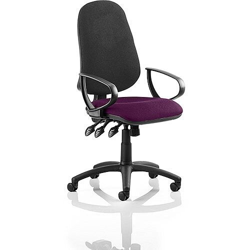 Eclipse XL III Lever Task Operator Office Chair With Loop Arms Black Back Purple Seat