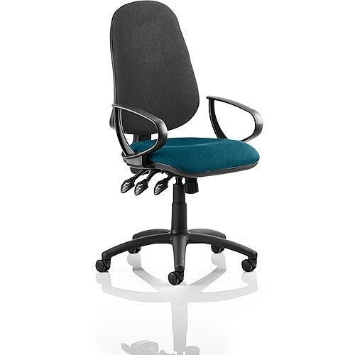 Eclipse XL III Lever Task Operator Office Chair With Loop Arms Black Back Kingfisher Green Seat