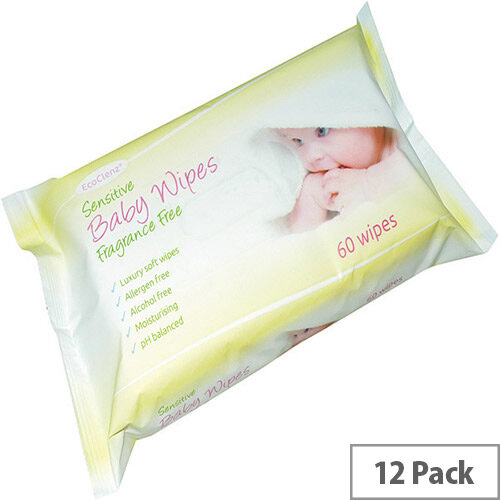 EcoClenz Baby Wet Wipes Fragrance Free Pouch Pack 12 (Each Pack Contains 60 Wipes) FPBW60FF