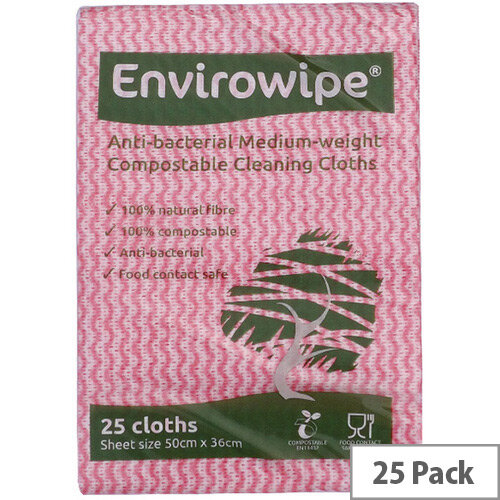 Envirowipe Antibacterial Red Colour Coded Cleaning Cloths 25 Pack EWF151