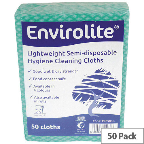 Envirolite 480x360mm Green Lightweight All Purpose Cloths 50 Pack ELF500