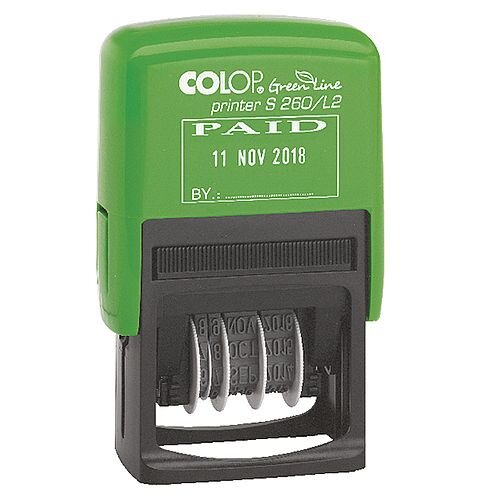 Colop S260/L2 Green Line Dater Stamp PAID GLS260L2