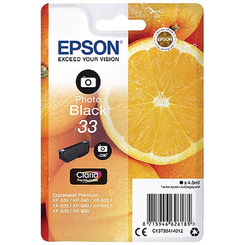 Epson 33 (T3341) Photo Black Inkjet Cartridge C13T33414010 / T3341 C13T33414012 Epson 33 (T3341) Photo Black Inkjet Cartridge C13T33414010 / T3341 C13T33414012