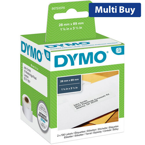 Dymo 99010 LabelWriter Labels, 28 x 89mm (Pack of 2 x 130) - High-Quality Address Labels for Mailing & Organising