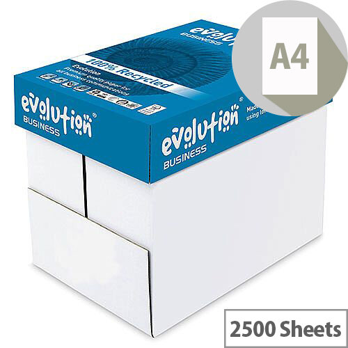Evolution Business A4 80gsm White Recycled Paper Box of 2500 Sheets EVBU2180 Evolution Business A4 80gsm White Recycled Paper Box of 2500 Sheets EVBU2180