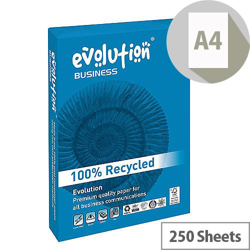 Evolution Business A4 120gsm White Recycled Paper Pack of 250 Sheets EVO00100 Evolution Business A4 120gsm White Recycled Paper Pack of 250 Sheets EVO00100