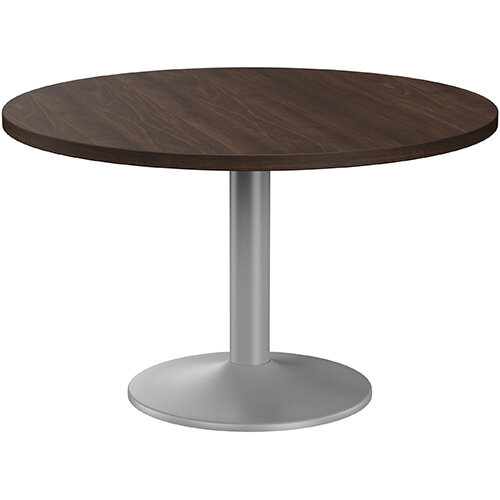 Fermo Round 1200mm Diameter Meeting Room Table With Dark Walnut Top Silver Trumpet Base Fermo Round 1200mm Diameter Meeting Room Table With Dark Walnut Top Silver Trumpet Base