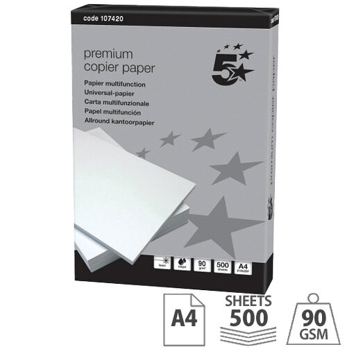 5 Star Premium Copier Paper A4 90gsm White 500 Sheets