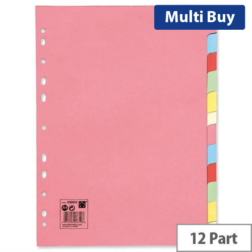 5 Star 12-Part Subject Dividers, A4 Multipunched, Recycled, Assorted - Eco-Friendly Dividers for Document Organisation