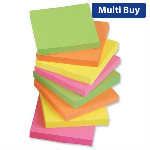Sticky Notes Neon Pad of 100 Sheets 76x76mm Assorted Pack 12 5 Star