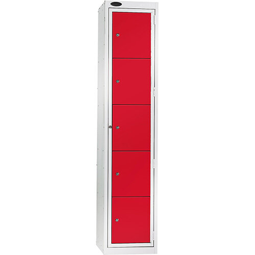 Probe Garment Dispenser Locker 5 Compartments Cam Lock ACTIVECOAT W380xD460xH1780mm Smoke White Body Red Door 7 Year Warranty