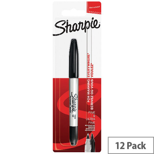Sharpie Permanent Markers Twin Tip Blister Black Pack of 12 S0811140 Sharpie Permanent Markers Twin Tip Blister Black Pack of 12 S0811140