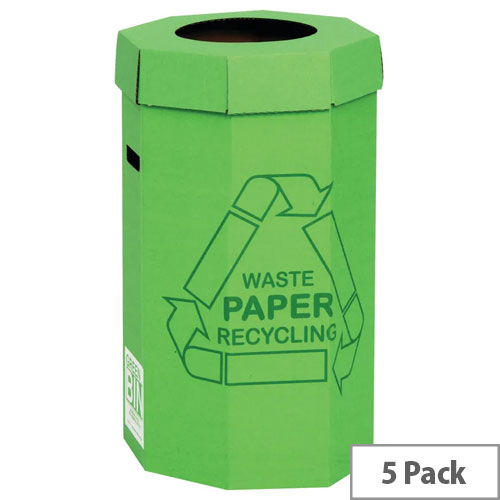 Acorn Cardboard Recycling Bins Capacity 60L Green Pack 5 - Recycling bins for waste paper disposal 