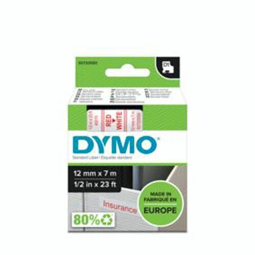 Dymo D1 Tape 45015, 12mm x 7m, Red on White (S0720550) - Eye-Catching Labels for Important Notices