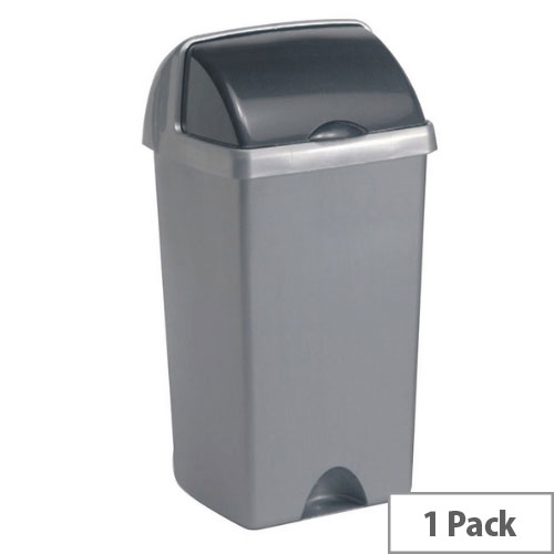 Addis Roll Top Tall Plastic Waste Bin 50 Litres Metallic Silver