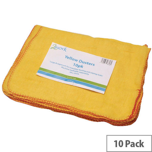 2Work Pack of 10 Yellow Duster Cloths 508 x 355mm