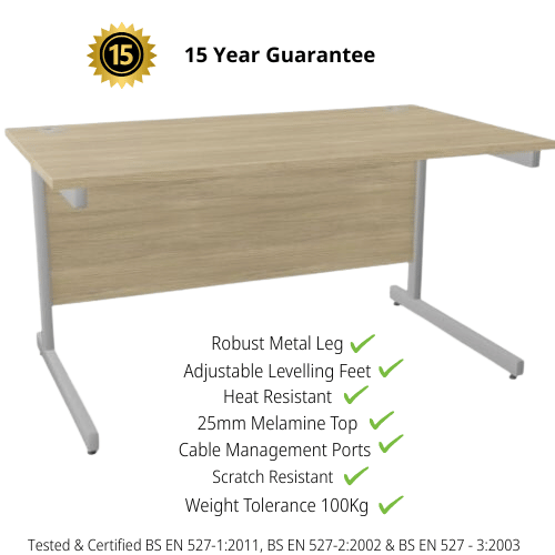 Office Desk Rectangular Silver Cantilever Legs W1400xD800xH725mm Urban Oak Ashford