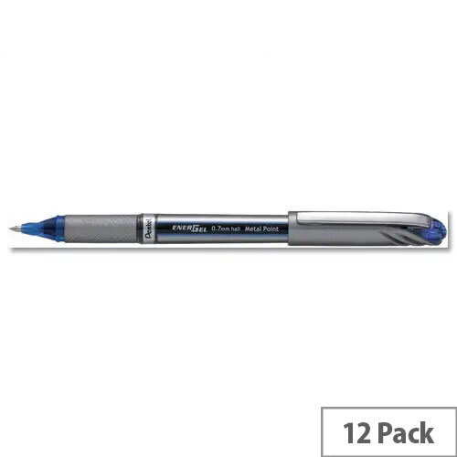 Pentel EnerGel Plus Rollerball Pen, Medium 0.7mm Tip, 0.35mm Line, Blue (Pack of 12) - Smooth Gel Ink for Effortless Writing