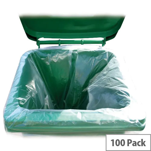 2Work Clear Wheelie Bin Liner 270 Litres Pack of 100