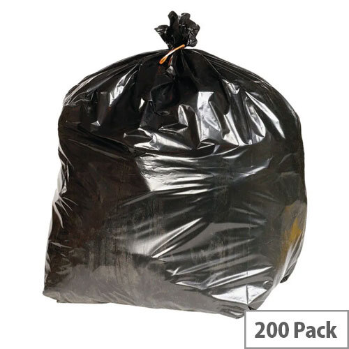 2Work Pack of 200 Black Extra Heavy Duty Refuse Sacks 90L KF76961