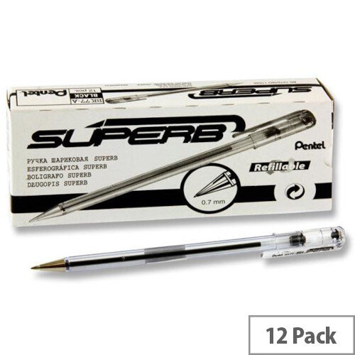 Pentel Black Superb Fine Ball Point Pen Pack of 12 BK77-A Hunt