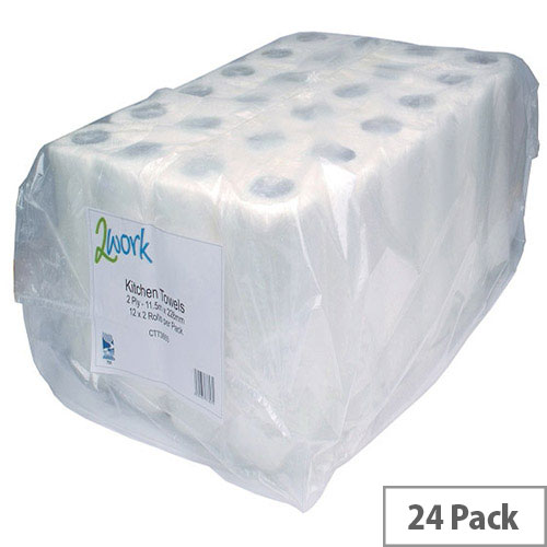 2Work Kitchen Roll (Pack of 2) x12 White CT73665