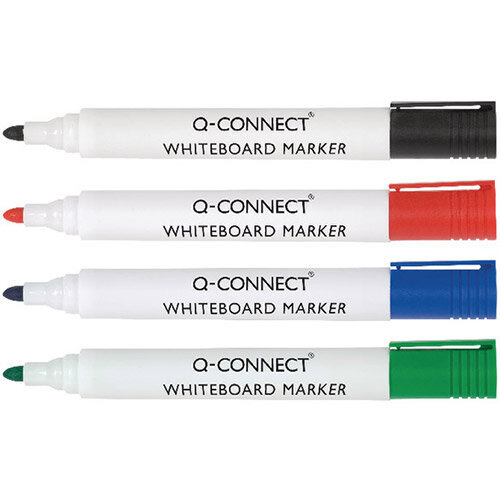 Q-Connect Dry Wipe Markers - Pack of 4 (Black, Blue, Green, Red)
