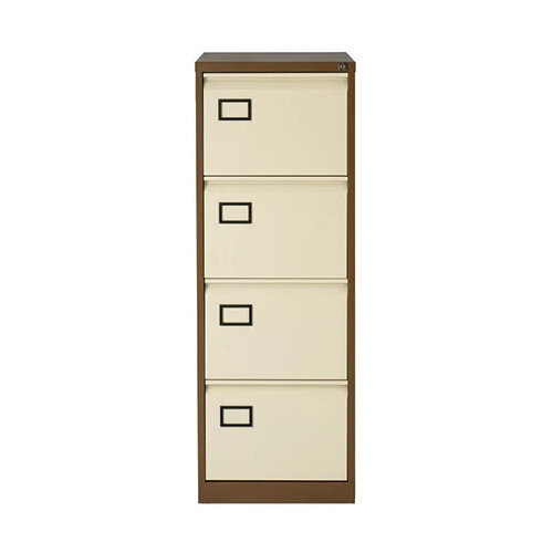 Bisley 4 Drawer Filing Cabinet Brown & Cream with Central Lock - 35kg Drawer Capacity - W470xD622xH1321mm - 5 Years Warranty