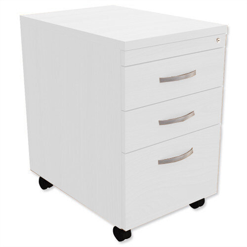 Filing Pedestal Mobile Tall Under-Desk 3-Drawer White  - Universal Storage Can Be Used Alone Or Accompany The Switch, Komo or Ashford Ranges